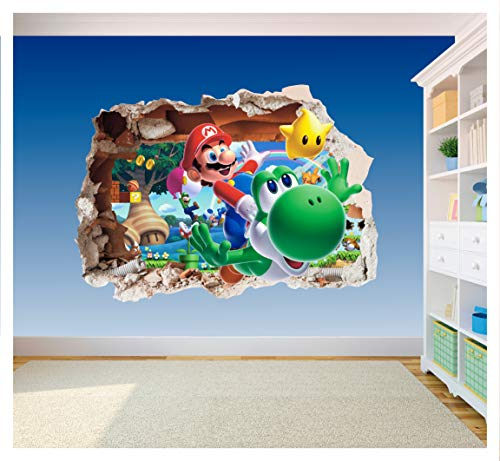 Vinyl-Aufkleber, Motiv: Super Mario Brothers Hole in Wall 2, gedruckt, für Kinderzimmer, 600 x 425 mm