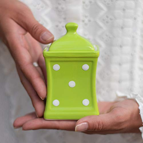 City to Cottage® - Keramik Behälter Küche 150 ml | Grün und Weiß | Polka Dots | Handgemacht | Behälter mit Deckel | Keksdose Keramik