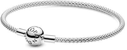 PANDORA Moments Mesh-Armband aus Sterling-Silber mit geprägter Kugelschließe, kompatibel mit Charms und Anhängern aus der Moments Kollektion, Größe: 21cm
