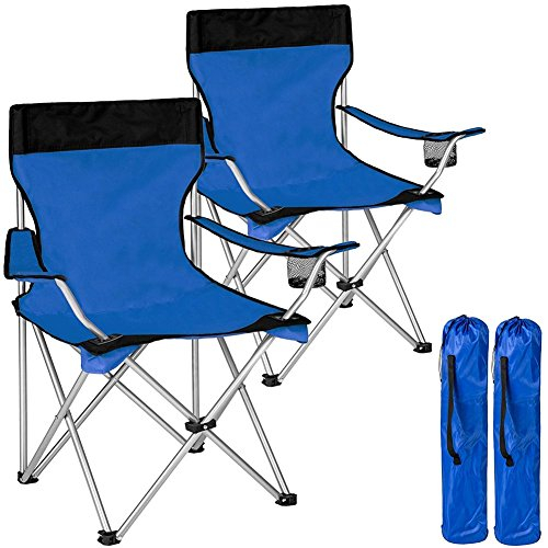 BAKAJI Coppia Sedie Pieghevoli da Campeggio con Borsa Camping Sedia Mare Spiaggia Pesca da Esterno in Acciaio e Poliestere con Vano Porta Bibite e Smartphone (Blu)
