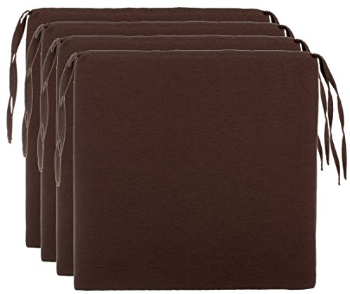 Brandsseller Sitzkissen Stuhlkissen Sitzauflage Stuhlauflage - Uni Farben mit 4 Kordelbändern für sicheren Halt (4er-Vorteilspaket, Braun)