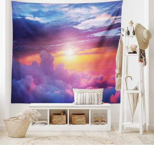 ABAKUHAUS Landschaft Wandteppich und Tagesdecke, Sunset Sky and Clouds, aus Weiches Mikrofaser Stoff Wand Dekoration Für Schlafzimmer, 230 x 140 cm, Blau Gelb Violett