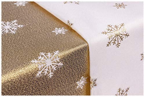GOLDMAR Weihnachtstischdecke Fleckenresistente Schmutzabweisend Zweiseitig Tischdecke Weihnachten Advent - Polyester Lamatex Silber Gold Elegante Weihnachtstisch Deko (140x240 cm, Gold-Muster-01s)