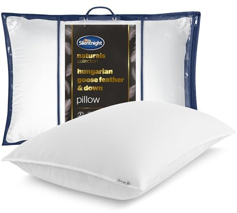 Silentnight Hungarian Goose Down Pillow - Hotel Quality Luxury Goose Feather and Down Pillow with Pure Cotton Cover, Soft Medium Support Ideal for Front and Back Sleepers - Machine Washable