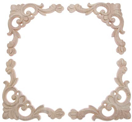 MUXSAM 4pcs Corner Wood Appliques for Furniture Corners,140mm*140mm | Unpainted for Custom Staining, Lightweight Solid Timber for Cupboard, Wardrobe & Fireplace Vintage Renovation Projects
