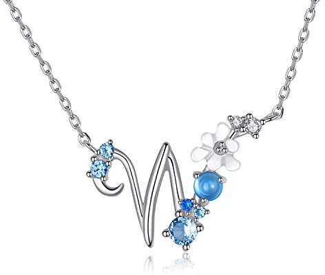 VIKI LYNN Damen Initiale Halskette Buchstabe W Alphabet Anhänger Schmuck 925 Sterling Silber und Zirkonia Anfangsbuchstaben Personalisierte Geschenke für Mädchen Frauen