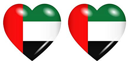 Akachafactory 2X Sticker Aufkleber Flaggen Flagge Herzen UAE vereinigte arabische emirate