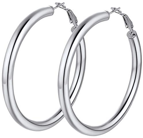 PROSTEEL Damen Creolen Ohrringe 5mm dicke Runde Kreolen Edelstahl 60mm Hoop Ohrringe Ohrschmuck Accessoire für Party tägliches Tragen