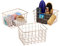 Relaxdays Storage Basket, 3x Set, Organiser, Wire, Metal, Cube, HxWxD: 15.5 x 28 x 20 cm, Office, Kitchen, Copper