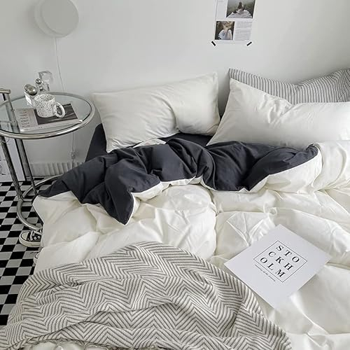 Damier Bettwäsche 200x200cm Grau Weiß Superweiches Microfaser Wendebettwäsche Set 3 Teilig mit Reißverschluss und 2 Kopfkissenbezüge 80 x 80 cm