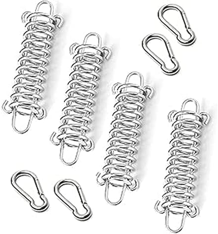 Tensor Resorte,RoadLoo 4 Piezas Acero Inoxidable Tienda Tensor Muelle Traccion Resorte Servicio Pesado Cuerda Hebilla Muelle Tensión con 4 Pcs Mosquetón para Camping Acampar al Aire Accesorios Playa