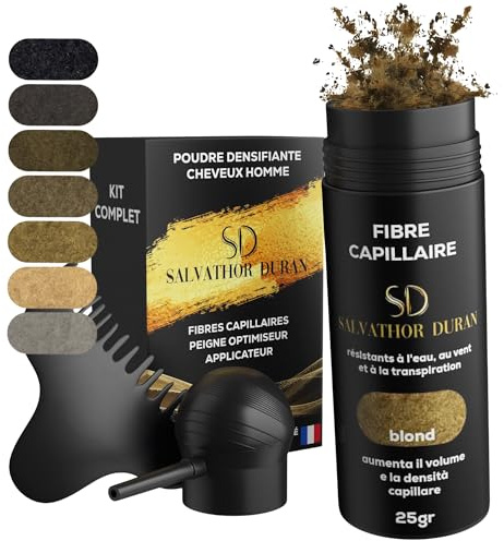 Streuhaar Salvathor Duran 25 g – 3er Set (Hair Fiber + Applicator + Kamm) | Hair Fiber Spray & Thick Fiber für sofortige Haarverdichtung (Blond)