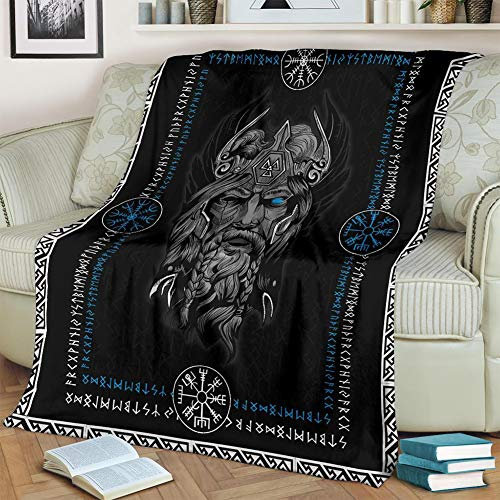 SBRTL Wikinger Premium Decke, Odin Krieger Kuscheldecken Wohndecken nordischen Mythologie Runen Couchdecke Sofadecke Schlafdecke Fleecedecke Tagesdecke Strandwurf,150x200