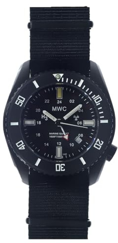 MWC GMT PVD Submarine/Naval Crew Quarz Schwarz Keramik Datum Stoff NATO Diver Herren Uhr