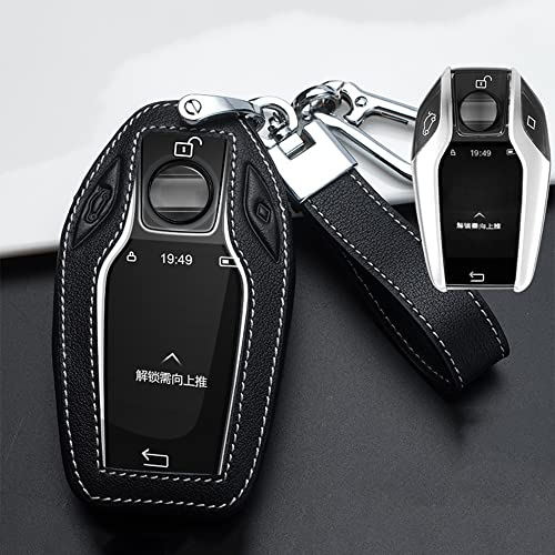 HIBEYO Smart Autoschlüssel Hülle passt für BMW Abdeckung Schutzhülle Schlüsselhülle Cover Rindsleder für BMW Neu 5er 7er i8 730li 740li 750li Neuen X3 Schlüsselbox Autozubehör Fernbedienung-Schwarz