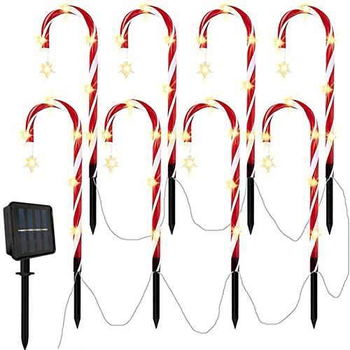 Weihnachtsweg LED Solar Lichterkette, 8 Stück Weihnachten Schneeflocke Beleuchtete Zuckerstangen Weihnachtsweg Marker Für Garten Dekoration Gartenstecker Balkon Weihnachtsbeleuchtung Deko Auße