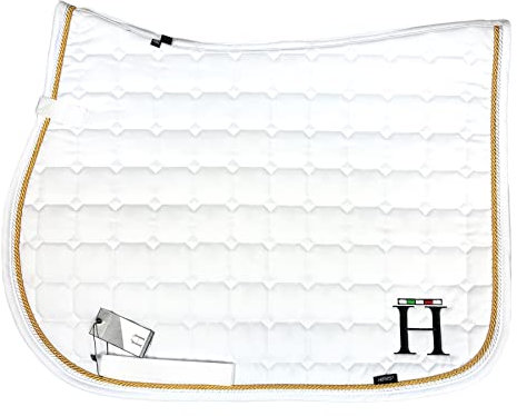Horses, Schabracke Harmony, Weiche und Widerstandsfähige Schabracke, Unverzichtbar, um das Pferd vor Traumata und Übermäßigen Stößen zu Schützen, Nüchtern und Elegant, Größe Full (weiß/gold)