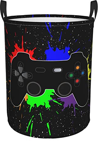 Gbuzozie 62l Round Laundry Hamper Game Joystick Storage Basket Waterproof Coating Organizer Bin For Nursery Clothes Toys