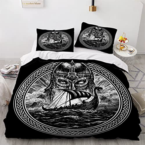 AOYNP Vikings Bettwäsche 135x200 Odin-Gott der Wikinger 3D Druck Weiche Mikrofaser Bettwäsche Set Kinder Teenager Wikinger Bettwaren Bettbezüge mit ReißVerschluss und 2 Kissenbezug 80x80cm