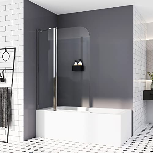Duschwand für Badewanne 100 x 140 cm, Duschtrennwand mit Stabilisierungsstange Badewannenaufsatz aus 6mm Nano ESG Sicherheitsglas