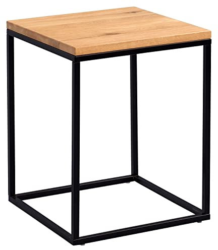 Möbel Jack Beistelltisch - Wildeiche massiv - Schwarz matt - Metallgestell - 40 x 40 cm