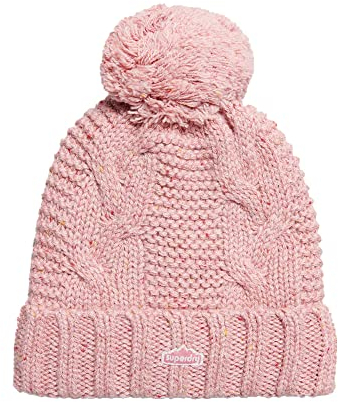 Superdry Damen Vintage Cable Beanie Baskenmütze, Tweed rosa,