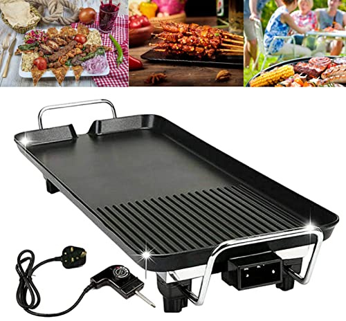 Extra Large Electric Solid Non-Stick Teppanyaki Table Top Grill Cooking Plate with Integrated Heating Element, Adjustable Thermostat, Easy Clean BBQ Grill for Dinner Parties