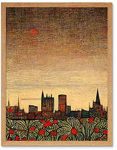 Doppelganger33 LTD Floral City Skyline Poppies William Morris Art Print Framed Poster Wall Decor 12x16 inch