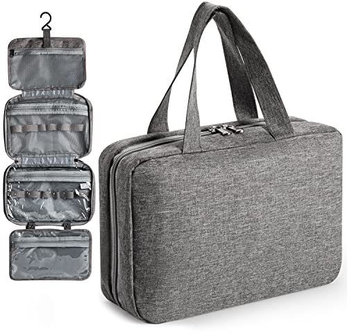 Virklyee Trousse de Toilette Pliable Sac Cosmétique Portable Trousses à Maquillage Suspendue Sac de Toilette de Voyage Oxford Cloth Sac de Rangement Multifonction Sac à Raser(Gris)