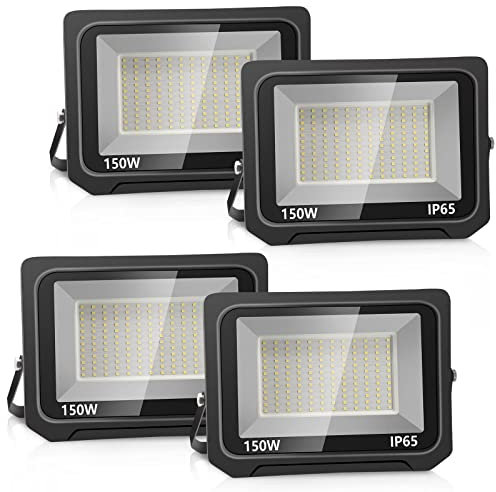 loyal 4er 150W 15000LM LED Strahler Außen, 6000K Kaltweiß LED Fluter Flutlicht, IP65 Wasserdicht LED Außenstrahler, Superhell Innen- und Außenleuchten LED für Gärten Garage Hinterhof Flur