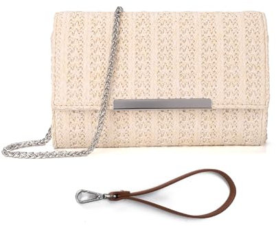 AFKOMST Small Clutch Purses for Women Summer Crossbody Bags and Straw Wristlet Handbags with Chain Strap