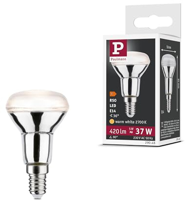 Paulmann 29048 Standard 230V LED Reflector R50 230V 1-Pack 5W 420lm Silver Glass 2700K – Warm White E14