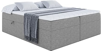 ALTDECOR Boxspringbett mit Matratze und Lattenrost, Boxbett, Topper, Polsterbett mit Bettkasten, Bett mit Stauraum H3-Matratze, Doppelbett, Springboxbett - Marce-BW - 180x200 - Grau Inari 91