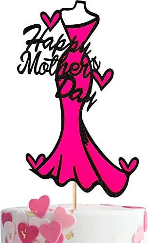 1 Stück Happy Mother's Day Tortendeko Glitzer Kleid Herz Love Your Mom Cake Topper Best Mom Kuchen Deko für die Muttertagsfeier Schwarz Roserot