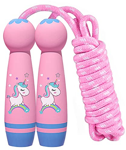 Springseil mit Cartoon Holzgriff - Verstellbare Seilspringen 260cm, Regenbogen Jumping Rope für Kinder ab 4 Jahre, Fitness & Knochenentwicklung, Workout-Geschenk für Jungen und Mädchen