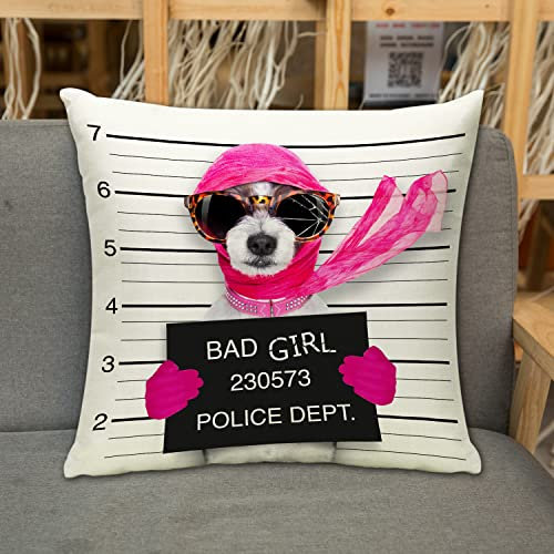 Kissenbezug Zierkissenbezug Dekorative,Criminal Arrest Diva Lady Girl Dog Posing Lovely Broken Sports Recreation Board Einbre,Dekokissen Deko mit Verstecktem Reißverschluss für Sofa Büro Bett 45x45 cm