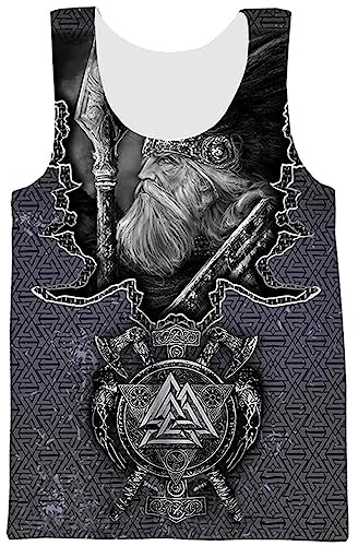 Viking Workout Tanktops Für Herren - Nordic Fenrir Graffiti 3D Digital Gedruckte Lässige Schnell Trocknende Weste - Outdoor Beach Yoga Harajuku Mesh Rundhalsausschnitt Ärmelloses T-Shirt(Valknut A,XXL