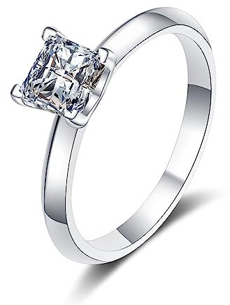 925er Sterling Silber Ringe Frauen, Prinzessinnenplatz Ring Damen Weiß Moissanite Ring 1ct Größe 49 (15.6)