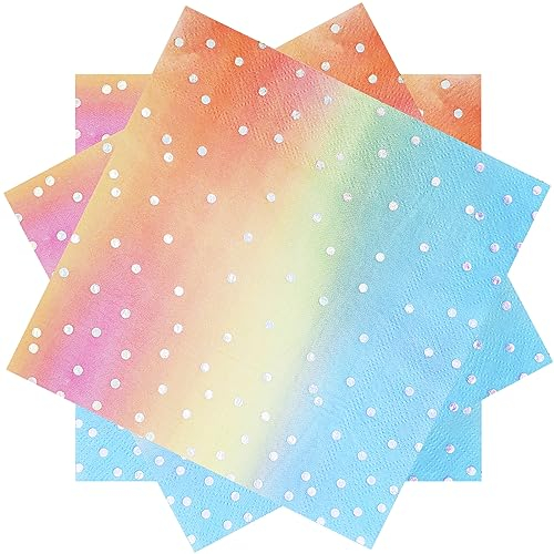 33 x 33 cm rosa und silberne Servietten, Regenbogen-Servietten, rosa Einweg-Cocktail-Papierservietten, 100 Stück Pastell-Servietten für Mädchen und Frauen, Geburtstag, Hochzeit,