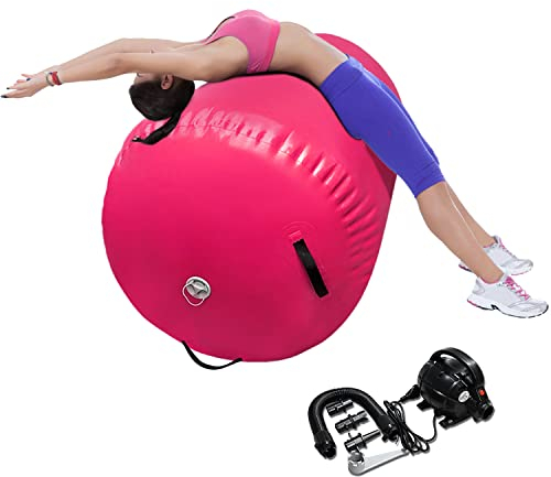 Air Rolle Turnen Aufblasbare Gymnastik Training Zylinder Tumbling Rolle Air Barrel Yoga Roll mit Pumpe (Rosa, 100x60cm)