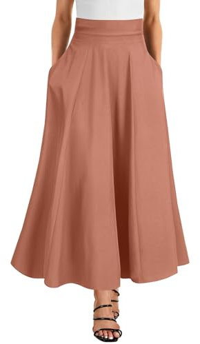 Rooscier Gonna lunga da donna elasticizzata a vita alta con nodo posteriore svasato con tasche, Rosa Cipria, M