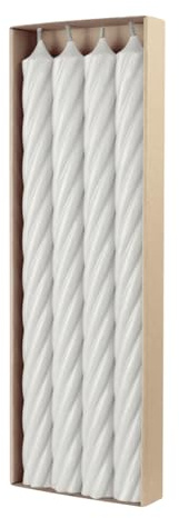 luterna Stabkerzen aus Paraffin, RUSTIC TWIST, 350/28 mm, Wollweiß, WENZEL, Brenndauer ca. 20h, 4 Stück pro Verpackung