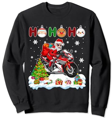 HO3 Lunettes de soleil Père Noël pour moto drôle motard arbre de Noël Sweatshirt