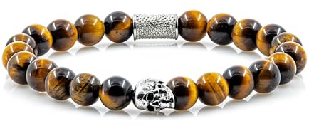 Tigerauge Armband Bracelet Perlenarmband Silver/Black Skull Totenkopf Schädel 8mm