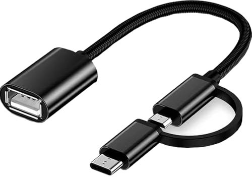Adaptador 2 en 1 USB C/Micro a USB OTG, Cable Adaptador USB a Android, Compatible con MacBook Pro, Android, Google, Samsung Galaxy S21, S22, S23, Note 20/10, A53 y más, Color Negro