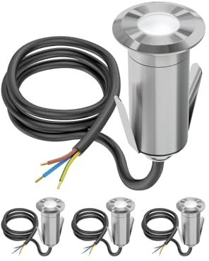 ledscom.de 4 Stück LED Bodeneinbauleuchte GLOX für außen, IP67, aluminium, rund, 35mm Ø, weiß, matt