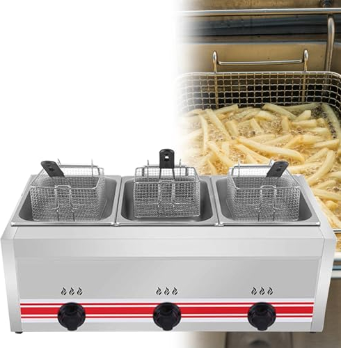 KYZTMHC Freidora a gas profesional comercial Freidoras de gran capacidad Freidora de acero inoxidable Freidora con cestas y tapas Freidoras para restaurantes y cocinas(Color:30L)