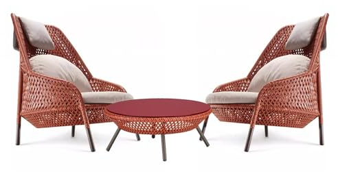 KPHYMOD Gartenmöbel Set 3-teiliges Gartenmöbel-Set, Gartenstühle Aus PE-Geflecht, Modernes Gartensofa-Set Für Die Veranda Im Garten(Orange)