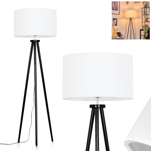 HOFSTEIN Stehleuchte Flemming, moderne Stehlampe aus Metall/Stoff in Schwarz/Weiß, Leuchte im skandinavischen/Boho-Design, Ø 50 cm, Fußschalter, E27, Wohnzimmer, Schlafzimmer, Büro