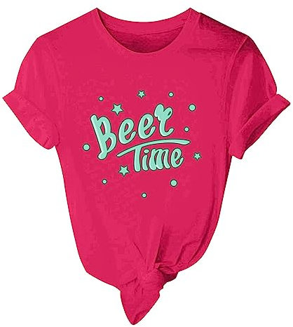 Oberteil Bauchfrei Damen Damen-Oberteile, kurzärmelig, Rundhals-T-Shirts, Sommer-Casual-T-Shirts Bad Taste Outfit Damen (Hot Pink, S)